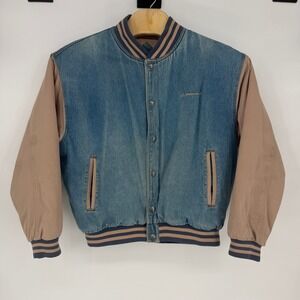 Tri-Mountain Boeing Denim Varsity Jacket Mens XL‎ Blue Tan Bomber Style 7700
